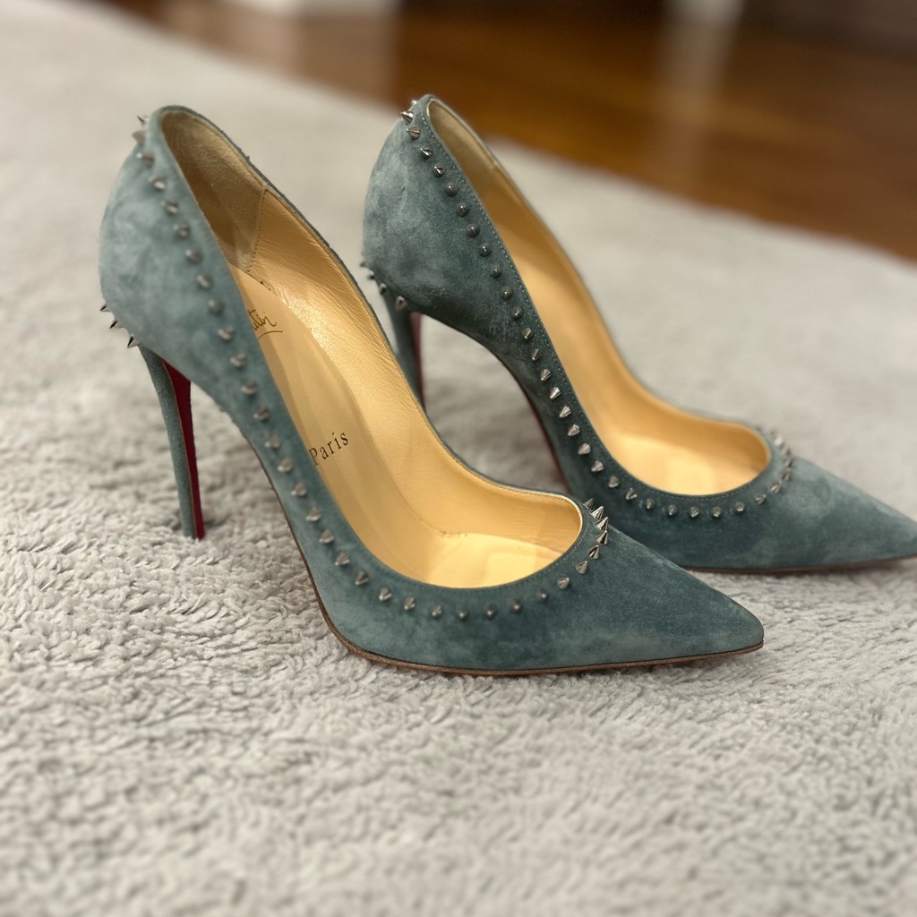 Christian Louboutin Blue Suede Studded Heels